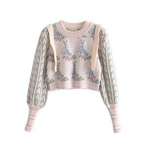 Cider Floral Ruffle Sweater - Cream and Pink